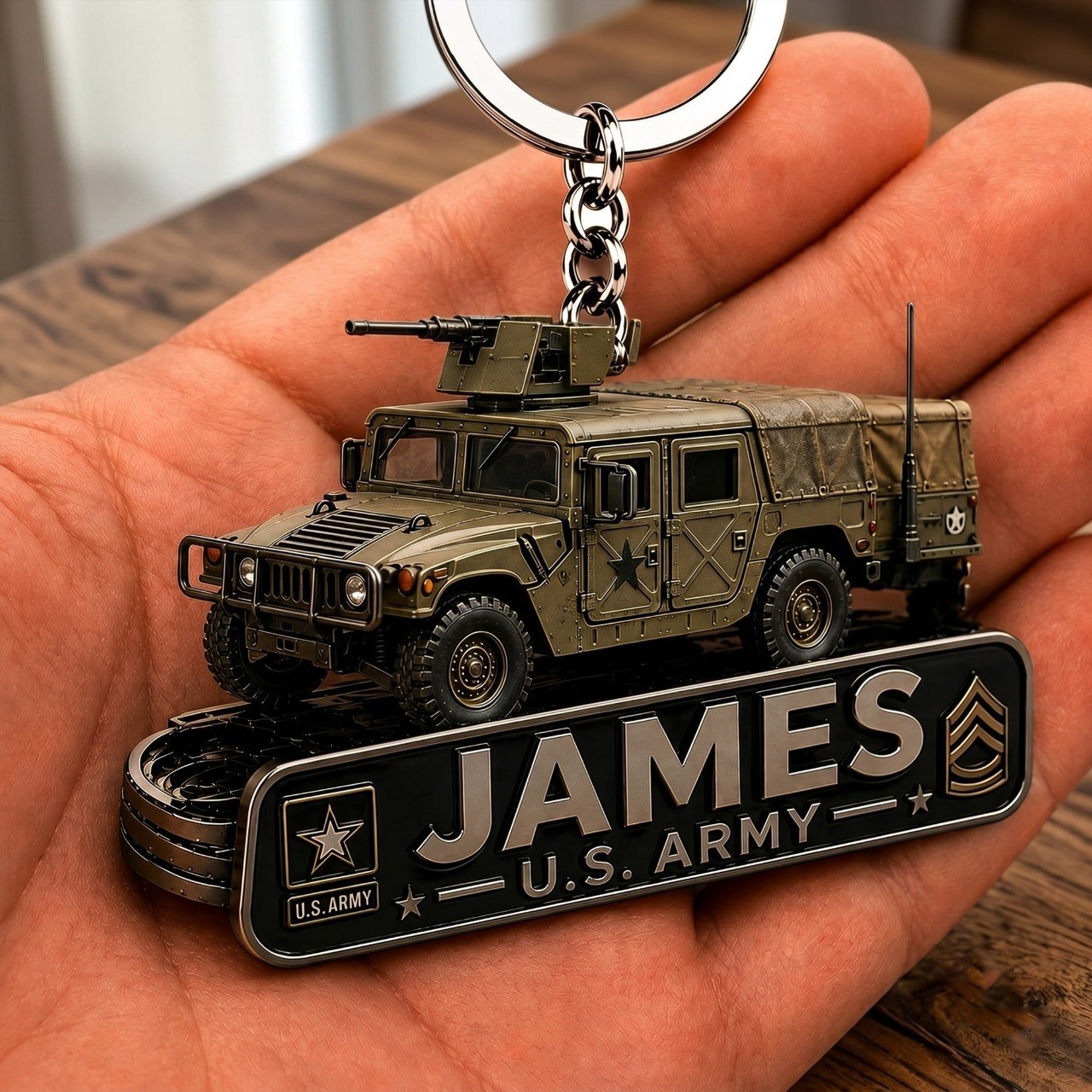 Personalized Army Keychain, Custom Name Military Truck Keychain, U.S. Army Gift for Soldiers, Veterans, Dad & Husband