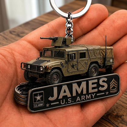 Personalized Army Keychain, Custom Name Military Truck Keychain, U.S. Army Gift for Soldiers, Veterans, Dad & Husband