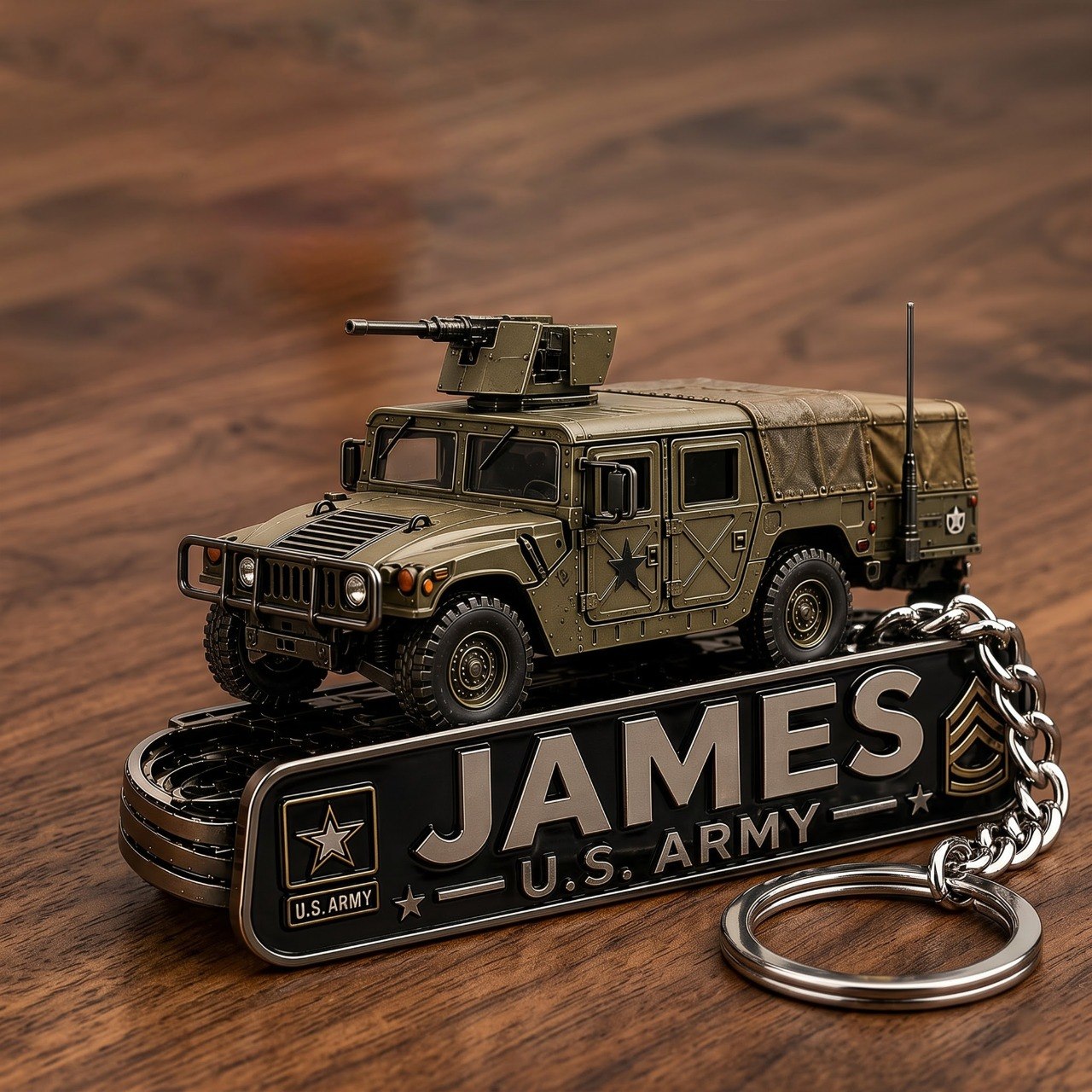 Personalized Army Keychain, Custom Name Military Truck Keychain, U.S. Army Gift for Soldiers, Veterans, Dad & Husband