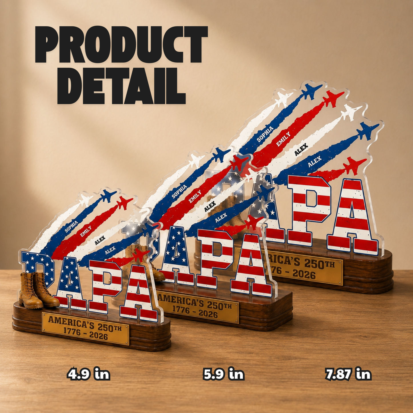 Proud Dad Grandpa America 250th Anniversary Personalized Acrylic Plaque – Custom Kids Names Patriotic Gift for Dad, Grandpa, Father's Day Gift