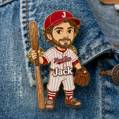 Personalized Baseball Player 3D Embossed Enamel Pin – Custom Name & Photo Baseball Gift for Players, Kids, Coaches & Fans