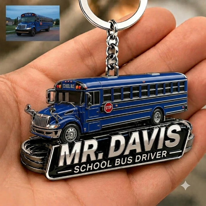 Personalized School Bus Driver Keychain, Custom Name Gift for School Bus Drivers