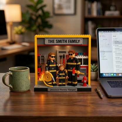 Personalized Firefighter Brick Blocks Display, Custom Firefighter Family Name Brick Figure, One-Sided Block Print Gift For Firefighter Dad, Mom, Family