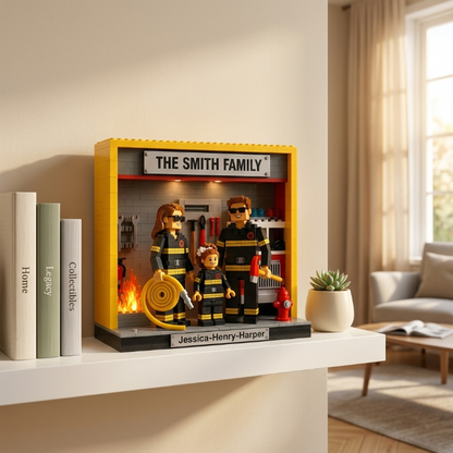 Personalized Firefighter Brick Blocks Display, Custom Firefighter Family Name Brick Figure, One-Sided Block Print Gift For Firefighter Dad, Mom, Family