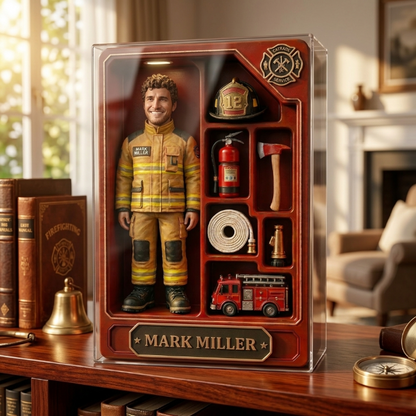 Personalized Firefighter Hero Acrylic Block Plaque – Custom Photo Firefighter Action Figure Gift