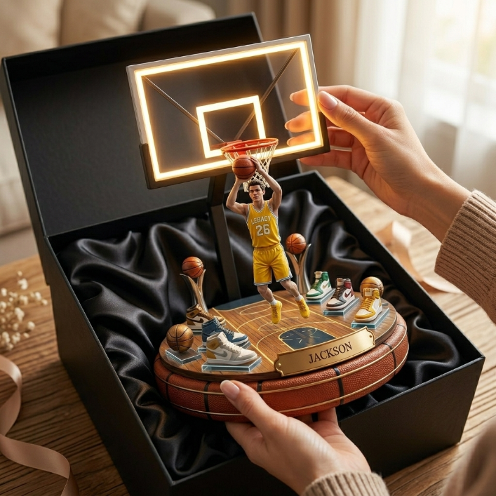 Custom Photo Basketball Acrylic LED Night Light – Custom Photo Basketball Player Keepsake Gift