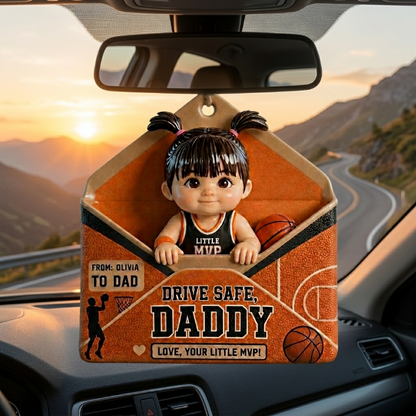 Letter For Dad, Drive Safe Basketball Ornament - Personalized Photo Car Hanging Ornament, Custom Basketball Gift For Dad, Husband, Mom, Wife