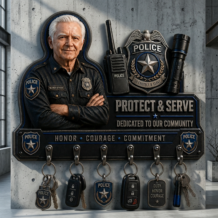 Protect & Serve - Personalized Police Officer Custom Shaped Hanging Rack