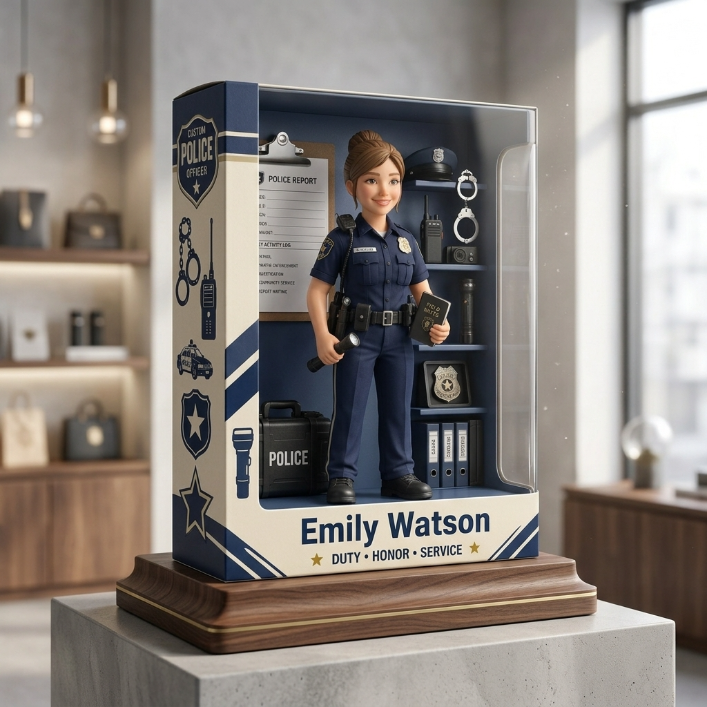 Personalized Police Officer Acrylic Display Box – Custom Female Police Officer Acrylic Keepsake Gift