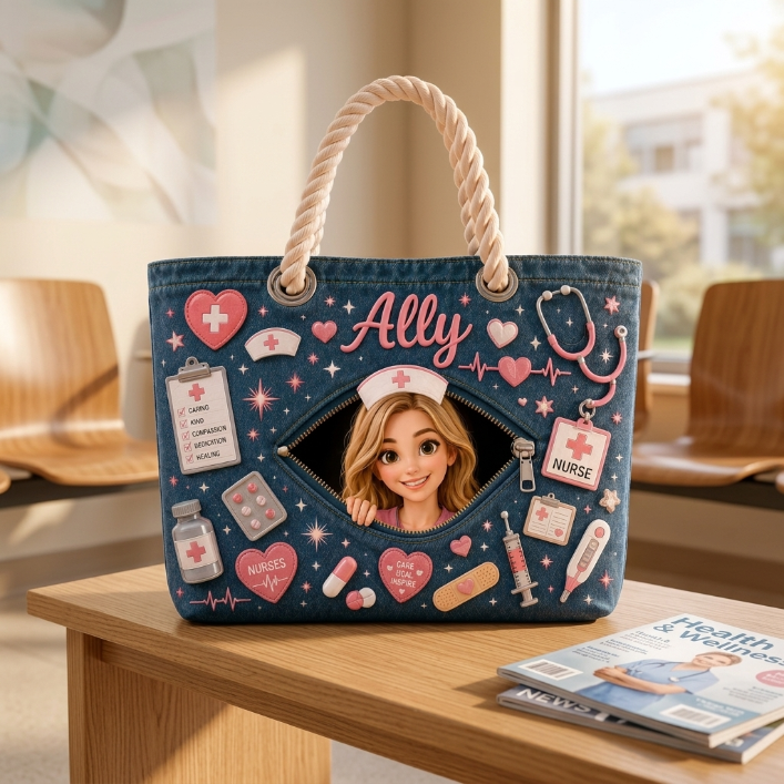 Personalized Nurse Bag – Custom Name & Photo Tote Bag With Cute Medical Design