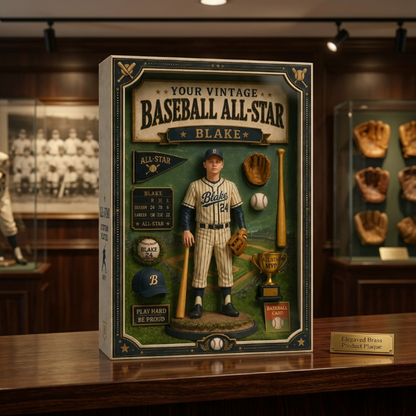 Personalized Vintage Baseball All-Star Acrylic Display Box – Custom Photo Baseball Player Keepsake Gift