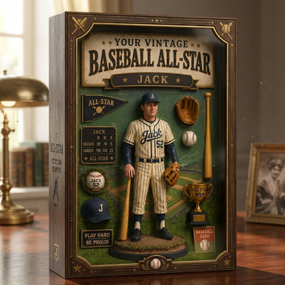 Personalized Vintage Baseball All-Star Acrylic Display Box – Custom Photo Baseball Player Keepsake Gift