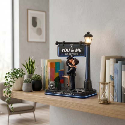 Timeless Love Under The Light - Personalized Police Couple Lamp Post Wooden Plaque, Custom 2-Layer Romantic Standing Plaque, You & Me Love Keepsake Gift