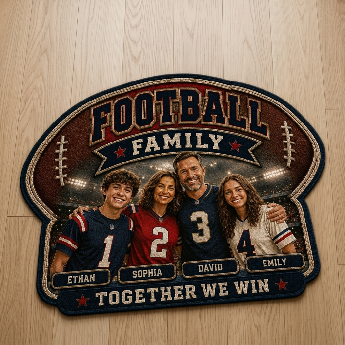 Personalized Football Family Doormat – Custom Photo Sports Family Welcome Mat