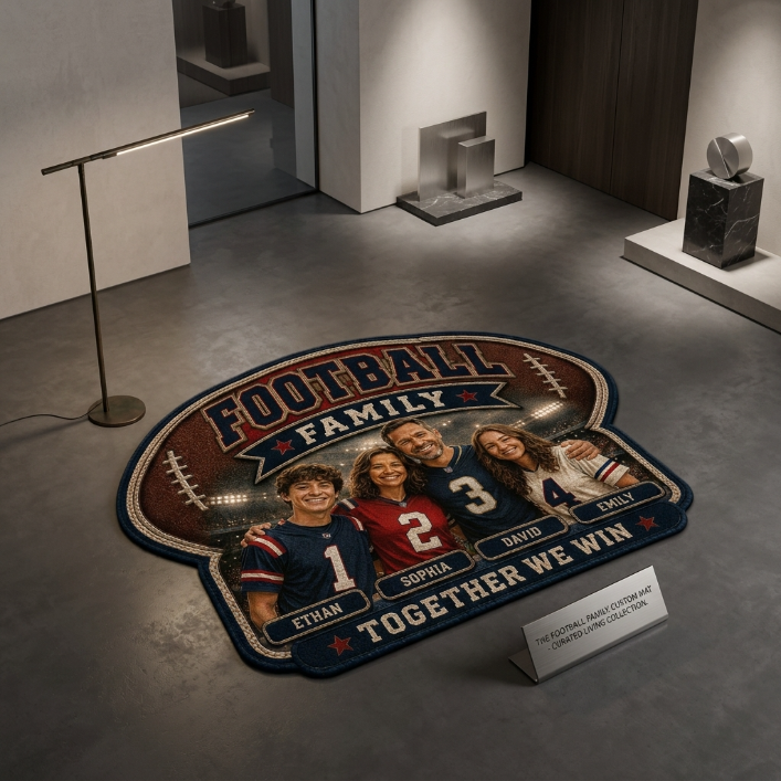 Personalized Football Family Doormat – Custom Photo Sports Family Welcome Mat