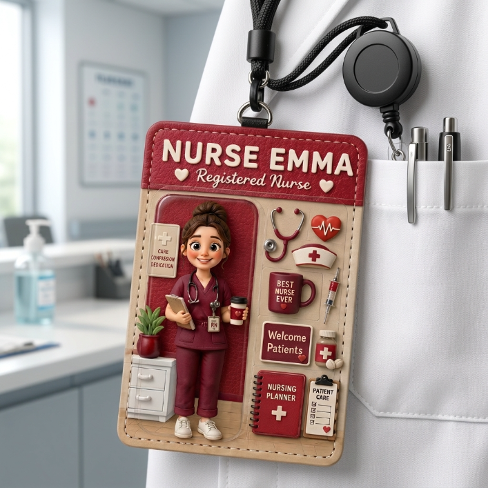 Personalized Nurse Badge Holder – Custom Photo Nurse ID Card Holder, Registered Nurse Gift