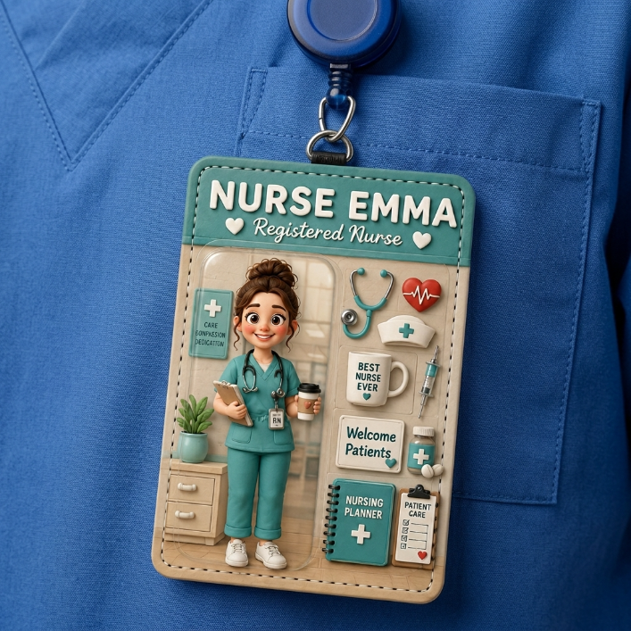 Personalized Nurse Badge Holder – Custom Photo Nurse ID Card Holder, Registered Nurse Gift