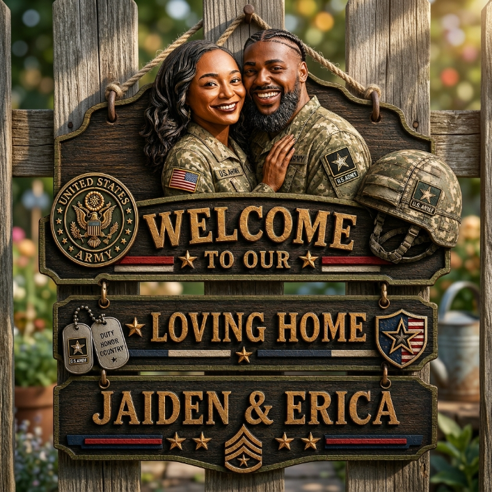 Personalized U.S. Army Pallet Wood Sign – Custom Military Couple Welcome Home Decor
