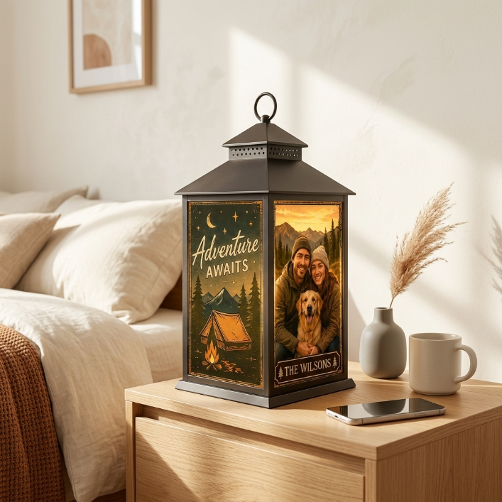 Personalized Camping Photo LED Lantern – Custom Photo Adventure Camping Lamp