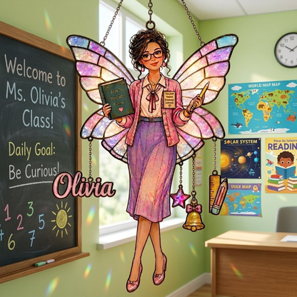 Personalized Teacher Fairy Window Hanging Suncatcher With Charms – Custom Photo Acrylic Ornament Gift for Teachers