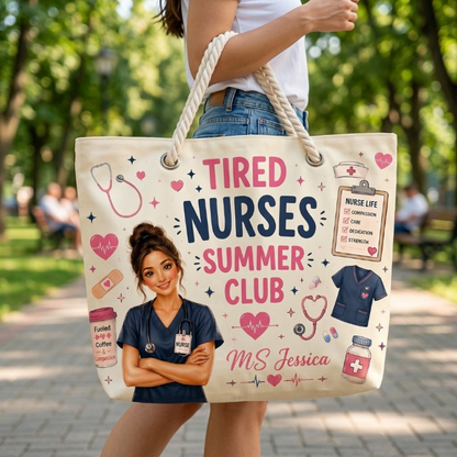Personalized Nurse Summer Club Beach Bag – Custom Photo Nurse Tote Bag, Gift For Nurse