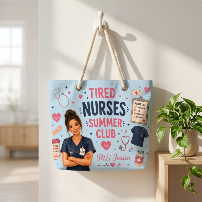 Personalized Nurse Summer Club Beach Bag – Custom Photo Nurse Tote Bag, Gift For Nurse