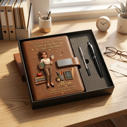 Personalized Teacher Notebook & Pen Gift Set – Custom Photo Style PU Leather Journal, Best Teacher Ever Gift