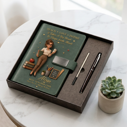 Personalized Teacher Notebook & Pen Gift Set – Custom Photo Style PU Leather Journal, Best Teacher Ever Gift
