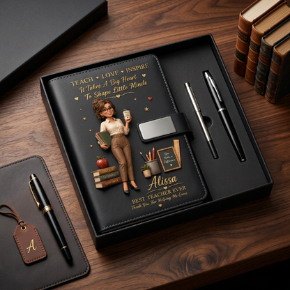 Personalized Teacher Notebook & Pen Gift Set – Custom Photo Style PU Leather Journal, Best Teacher Ever Gift