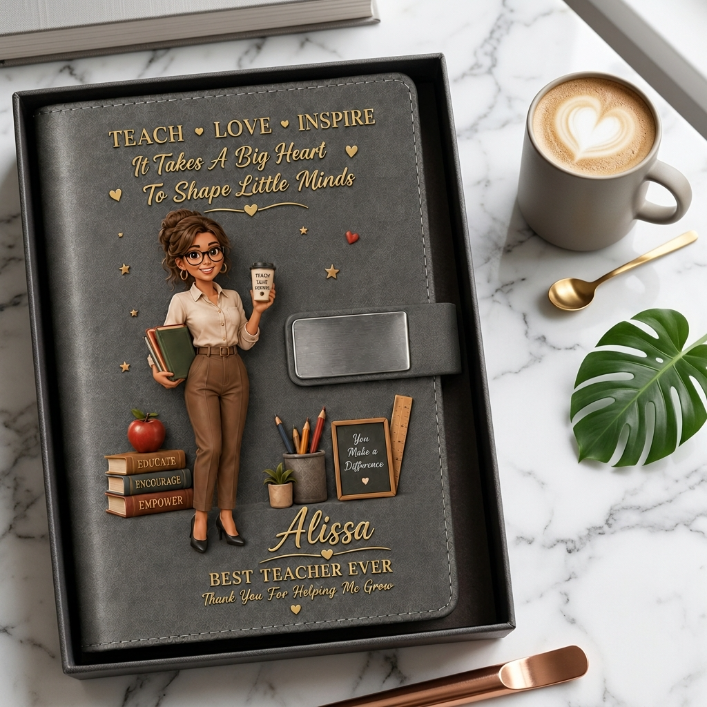 Personalized Teacher Notebook & Pen Gift Set – Custom Photo Style PU Leather Journal, Best Teacher Ever Gift