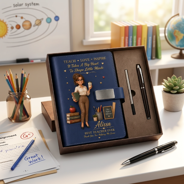 Personalized Teacher Notebook & Pen Gift Set – Custom Photo Style PU Leather Journal, Best Teacher Ever Gift
