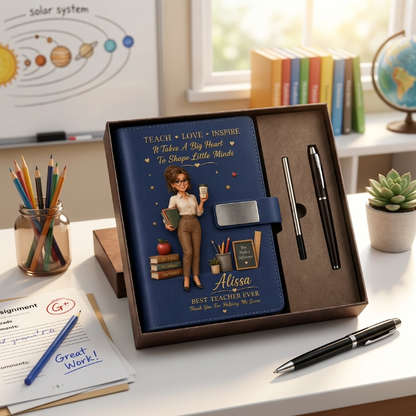 Personalized Teacher Notebook & Pen Gift Set – Custom Photo Style PU Leather Journal, Best Teacher Ever Gift