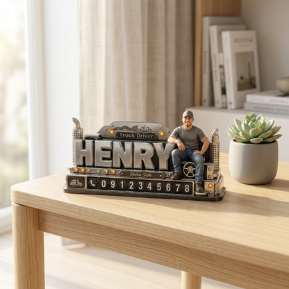 Personalized Truck Driver Dashboard Phone Number Plate - Custom Photo, Gift For Truckers