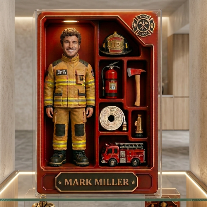 Personalized Firefighter Hero Acrylic Block Plaque – Custom Photo Firefighter Action Figure Gift