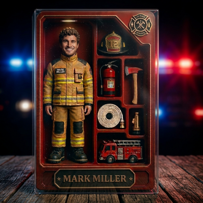 Personalized Firefighter Hero Acrylic Block Plaque – Custom Photo Firefighter Action Figure Gift