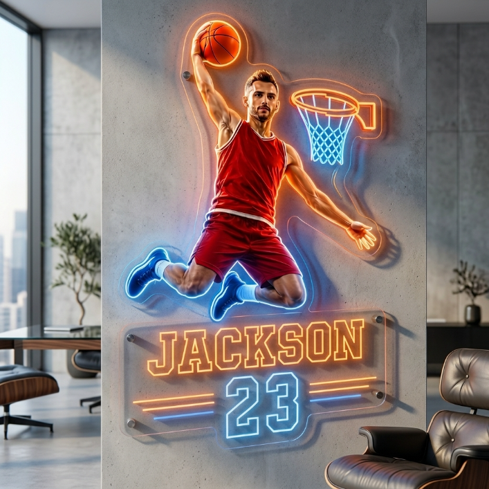 Basketball Signature Sign - Personalized Basketball Player LED Light Acrylic Sign