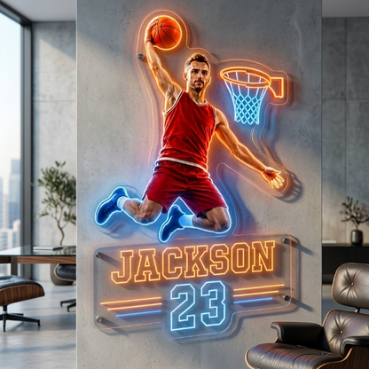 Basketball Signature Sign - Personalized Basketball Player LED Light Acrylic Sign