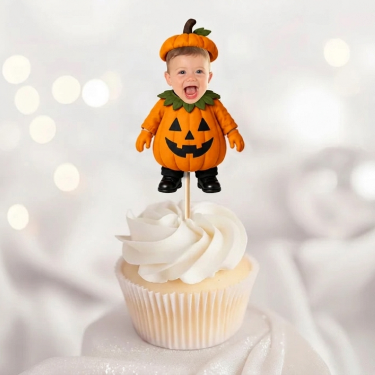 Custom Face Baby Halloween, Spooky Birthday Decor - Personalized Cupcake Toppers