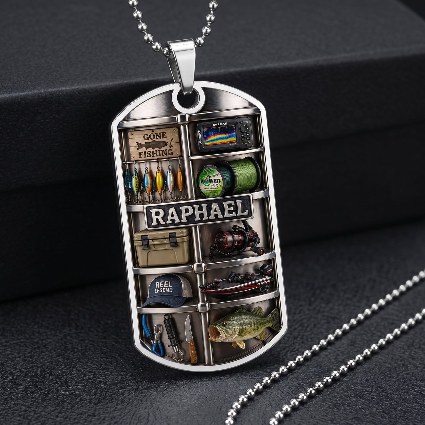 The Reel Legend Dog Tag Necklace, Personalized Gift For Fishing Dad