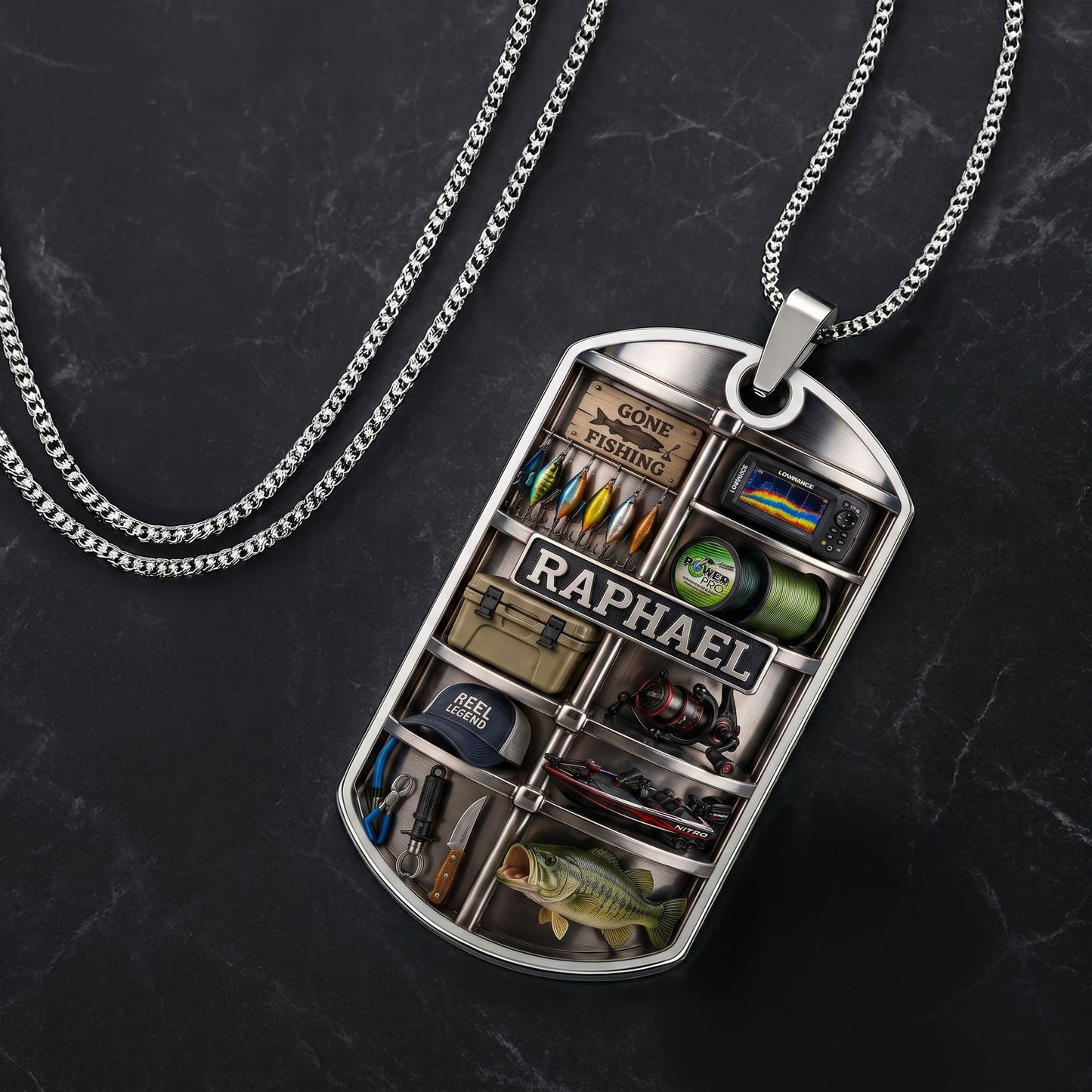 The Reel Legend Dog Tag Necklace, Personalized Gift For Fishing Dad