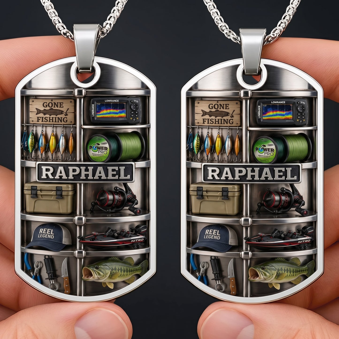 The Reel Legend Dog Tag Necklace, Personalized Gift For Fishing Dad