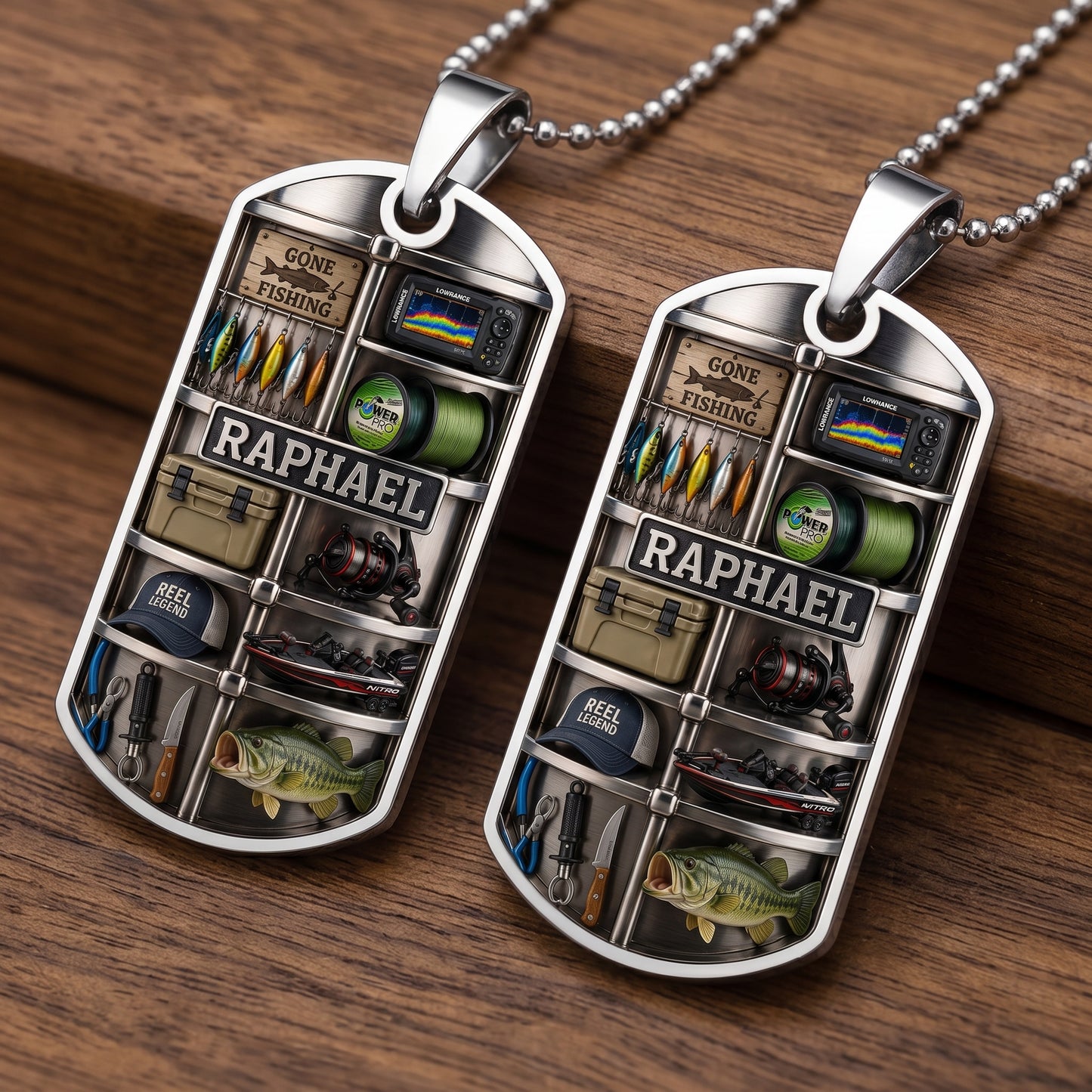 The Reel Legend Dog Tag Necklace, Personalized Gift For Fishing Dad