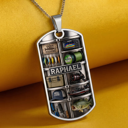 The Reel Legend Dog Tag Necklace, Personalized Gift For Fishing Dad