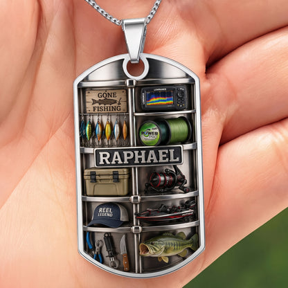 The Reel Legend Dog Tag Necklace, Personalized Gift For Fishing Dad