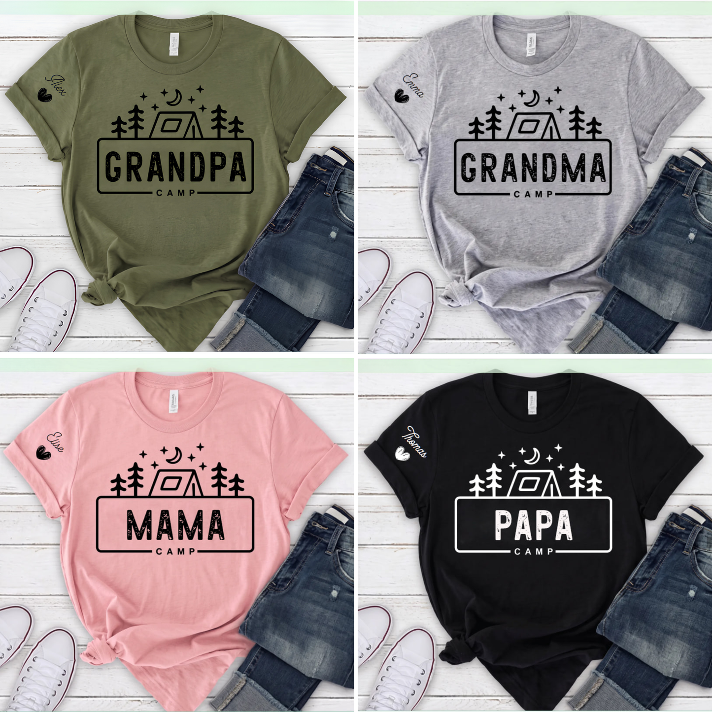 Family Camp Shirt, Personalized Family Camping Tee, Custom Grandkids Names T Shirt, Outdoor Adventure Gift for Grandma