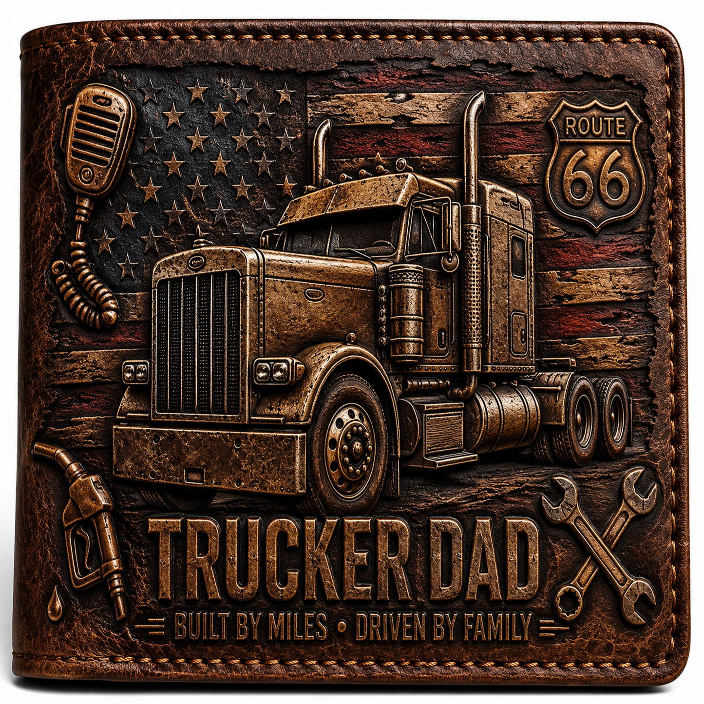 Trucker Dad Personalized Leather Wallet – Built by Miles, Driven by Family